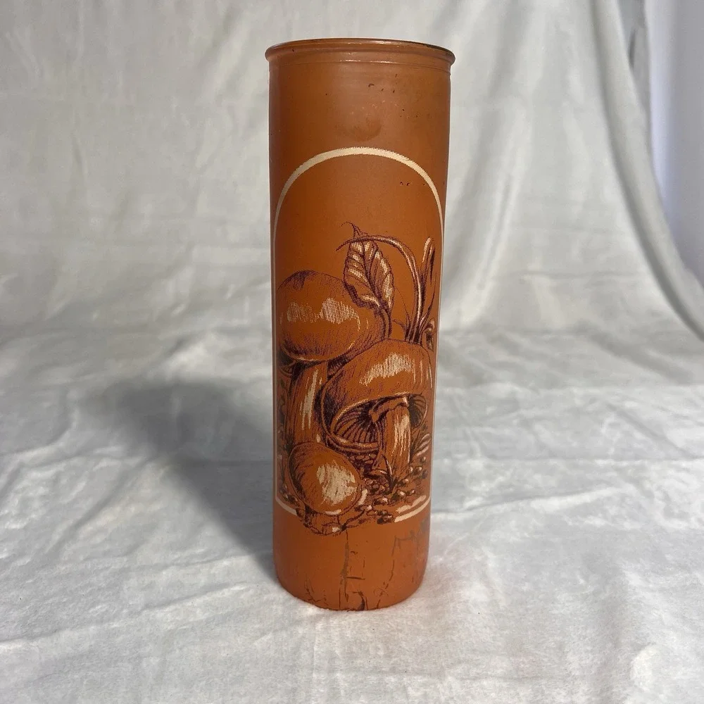 Vintage 1970s Orange Glass Mushroom Candle Holder Cylinder Retro MCM Decor